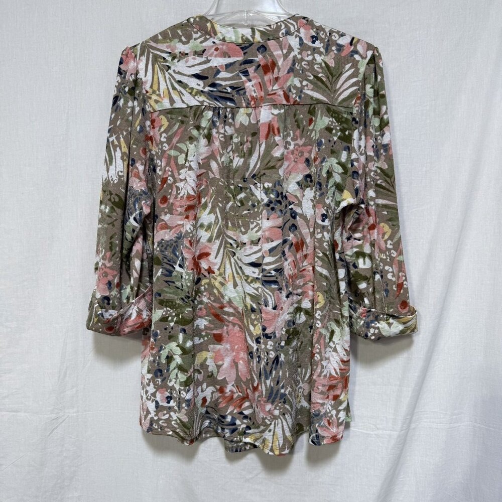 New Directions Womens 1X Top Floral Poly Spandex Blouse Stretch Office Church - Picture 2 of 10